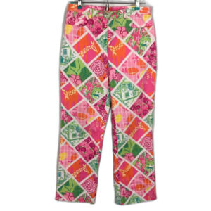 Lilly Pulitzer Pink Checkered Scenic Graphic Cropped Ankle Pants Women's Size 4